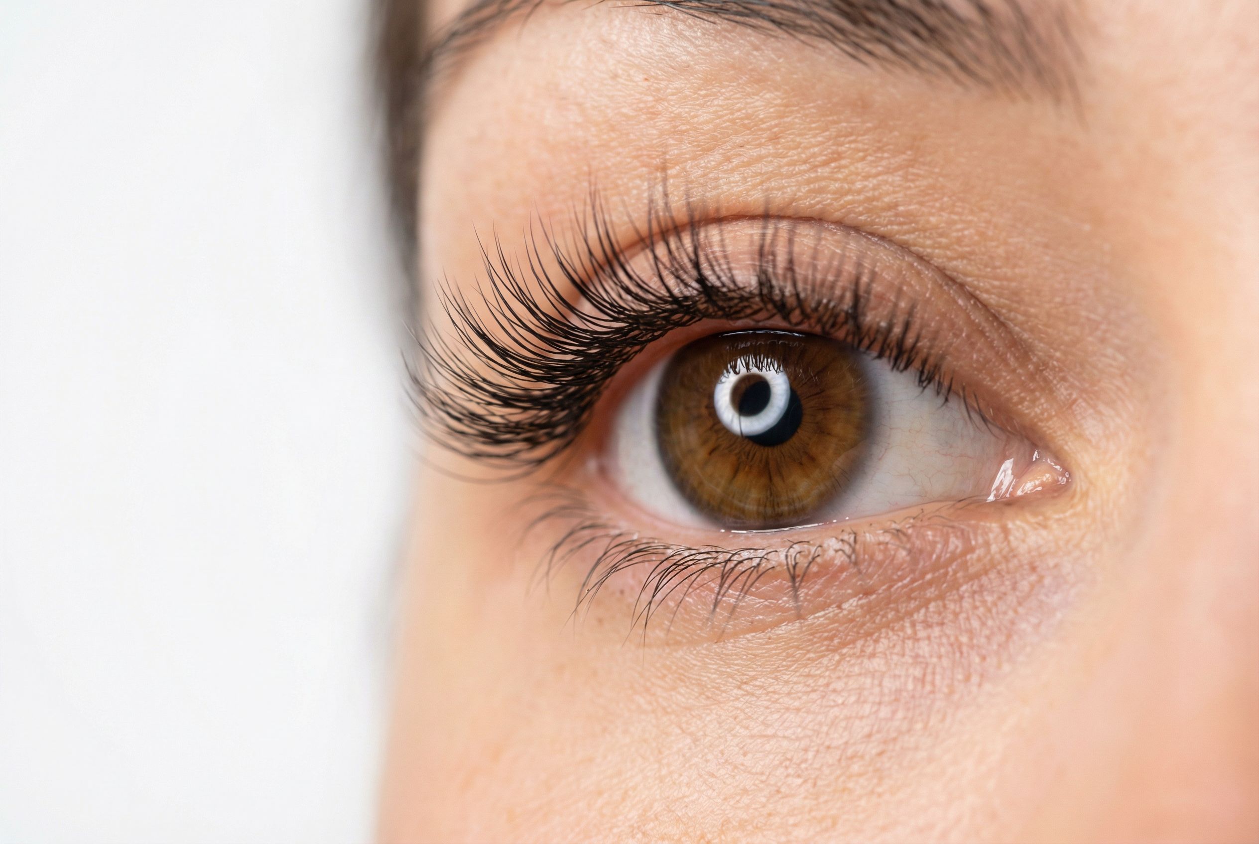 Close-up of classic lash extensions showing a clean one-to-one application for a natural, polished look