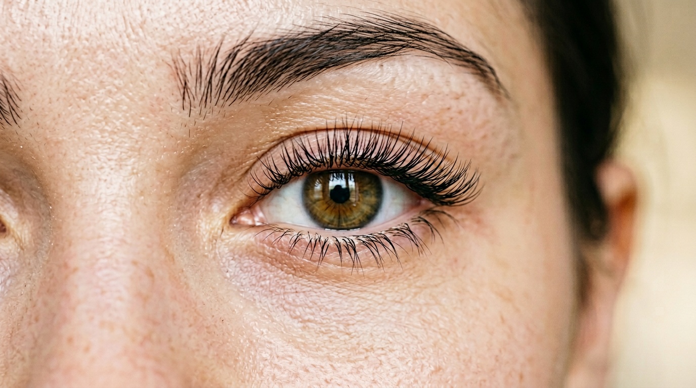 Healthy natural lashes after consistent care routine
