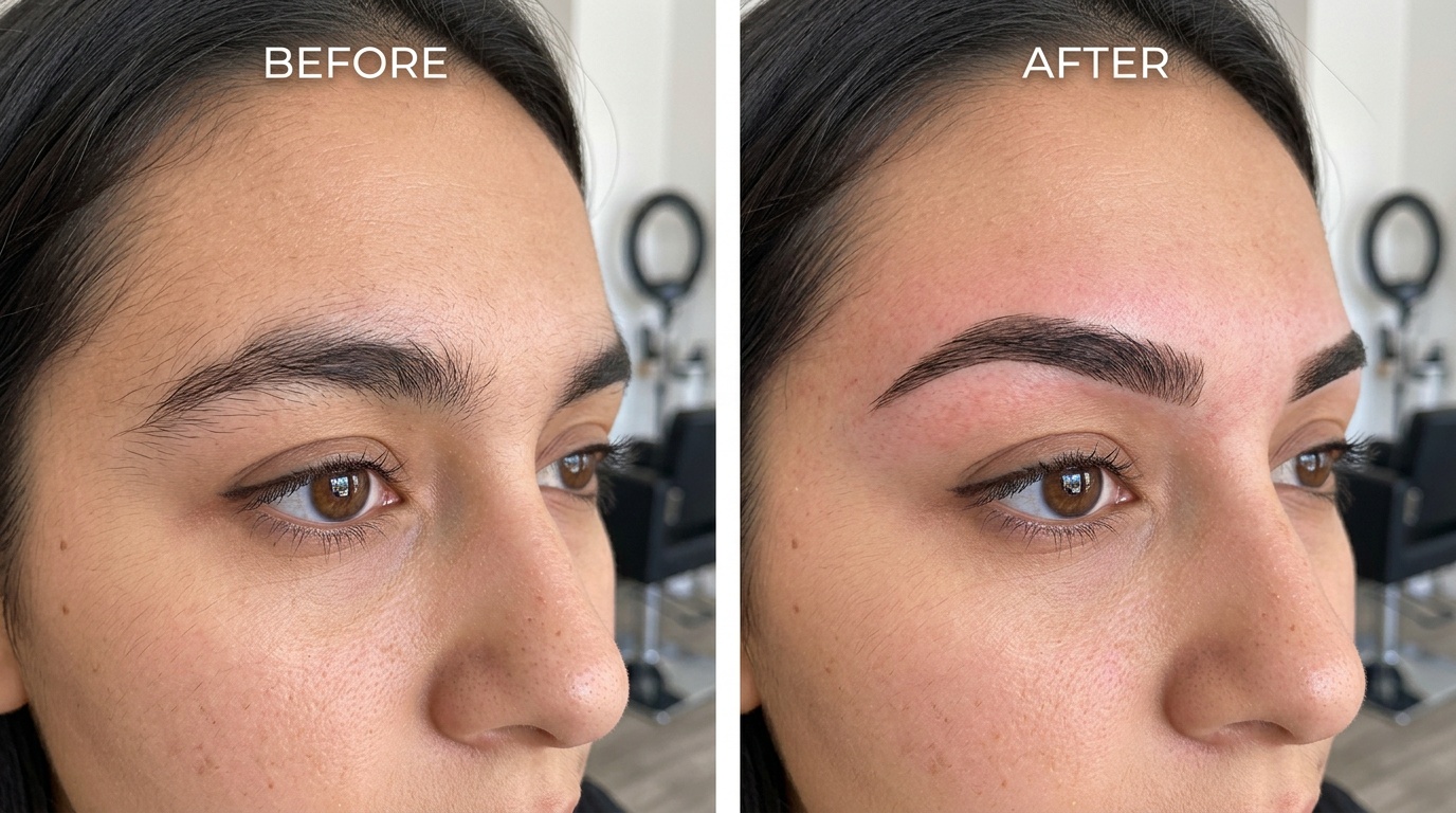 Before and after eyebrow threading comparison
