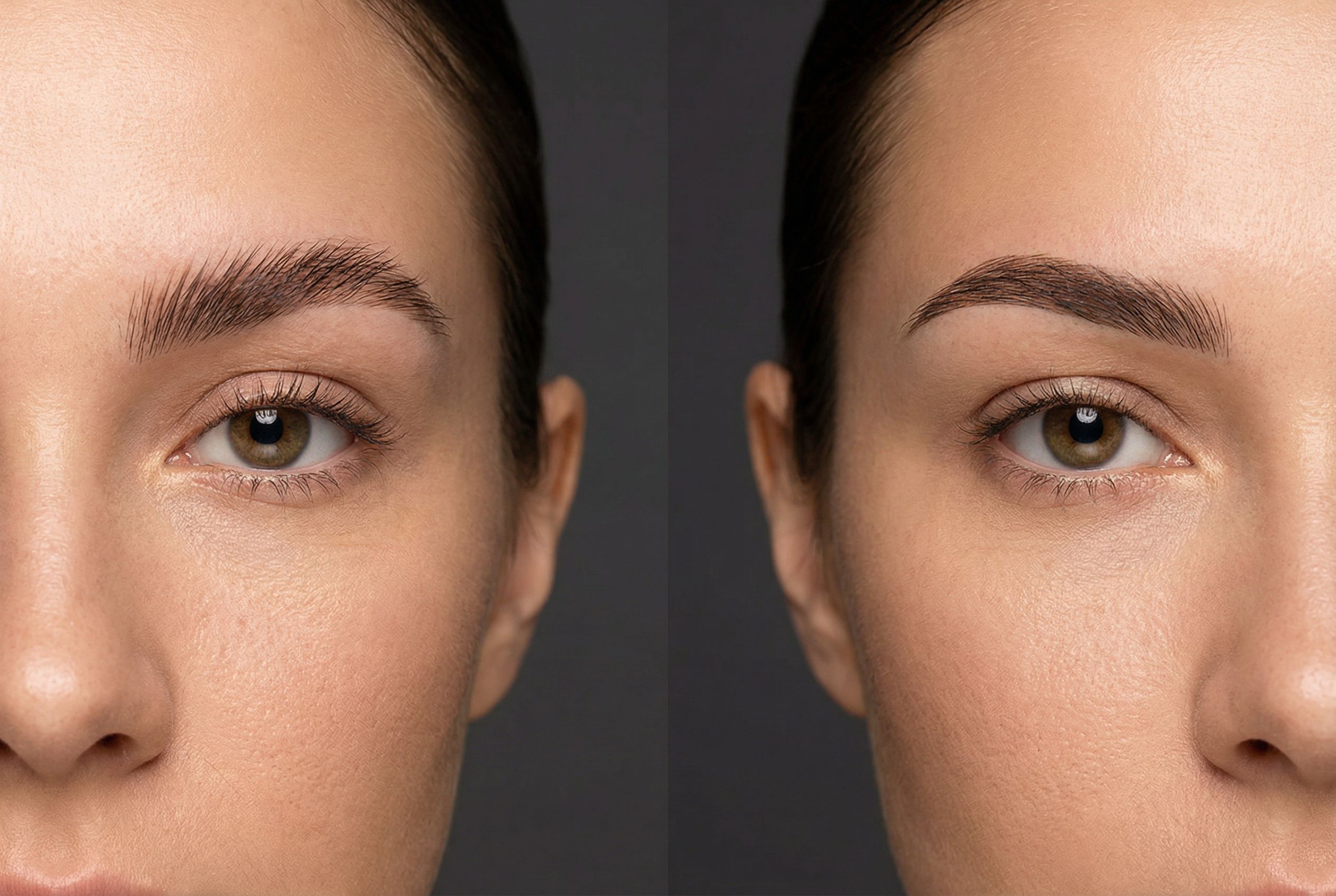 Brow lamination results compared to microblading results showing the difference in texture and finish
