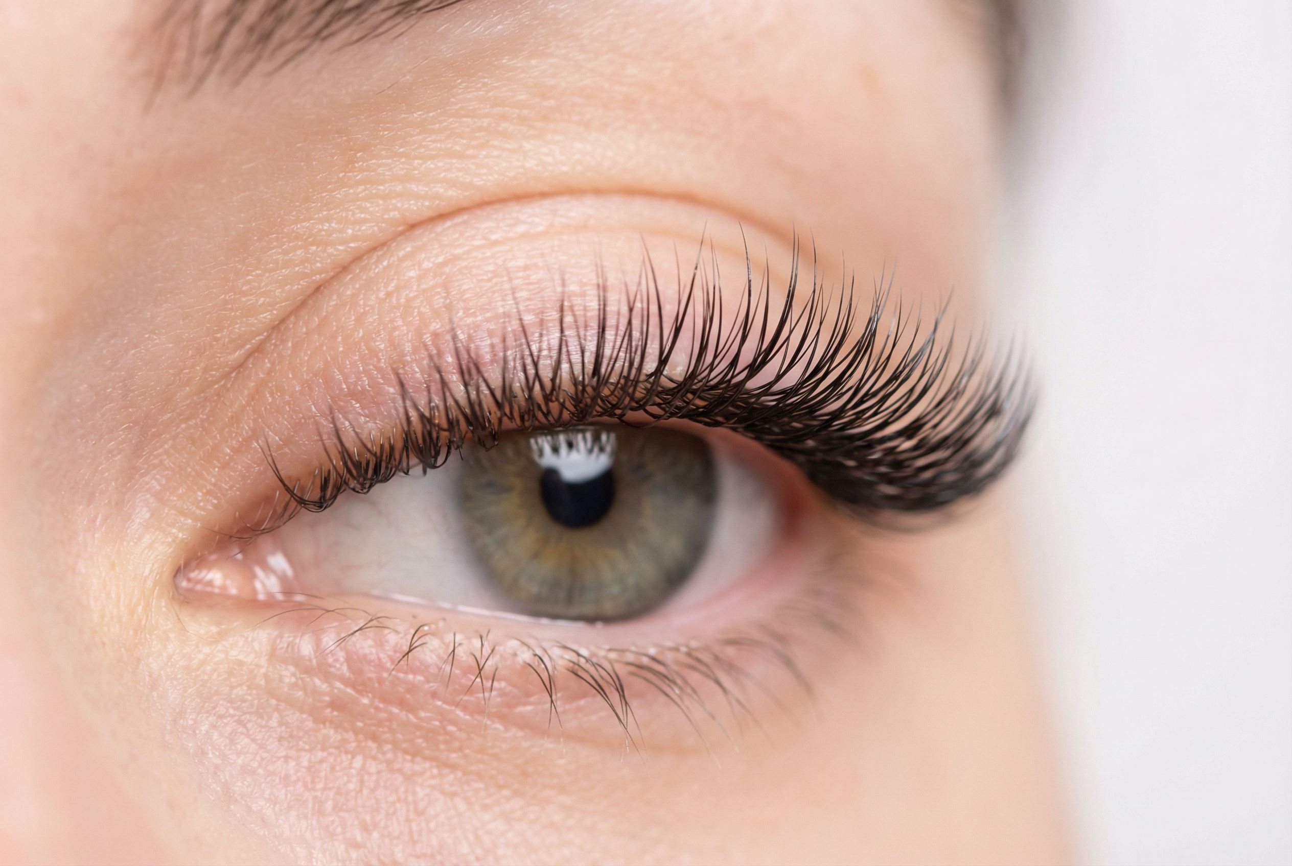 Close-up of classic lash extensions showing uniform, polished, evenly spaced finish