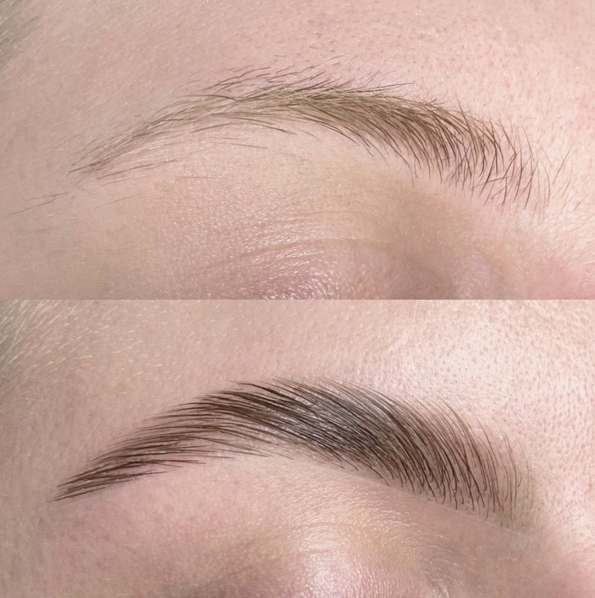 Brow lamination before and after comparison